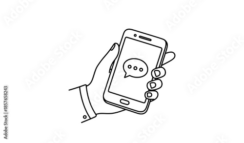 Hand drawn doodle smartphone in hand icon vector for chat and digital communication