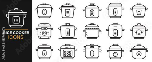 Electric cooker and rice pot outline icon set