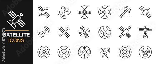 Global satellite communication line icons