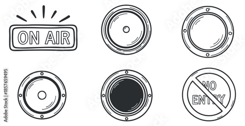 A collection of on air and no entry icons in minimalist line art vector style, suitable for media and communication projects