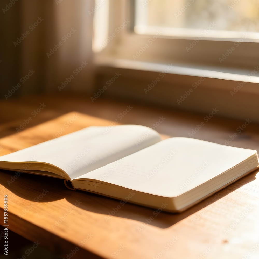 Fototapeta premium open book on wooden table