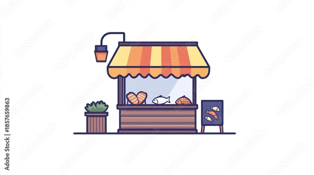 Fototapeta premium Outdoor Fish Market Stall Illustration