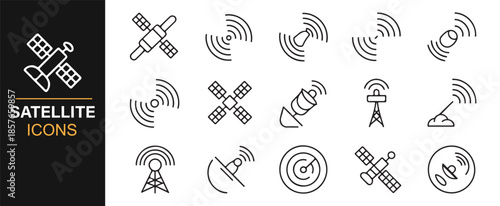 Satellite signal and wireless communication icons