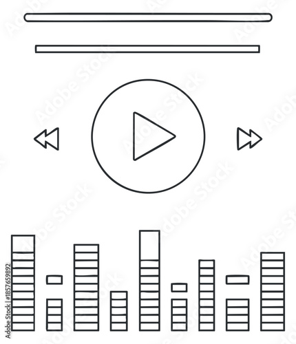 A set of audio control icons including play, pause, and volume in minimalist outline vector style, ideal for multimedia applications