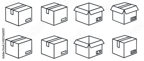 A collection of outline boxes and cartons in minimalist vector style, perfect for logistics and packaging design