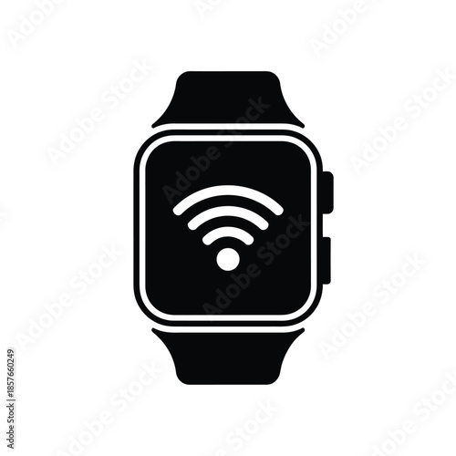 Simple black and white icon of a smartwatch displaying a wifi signal