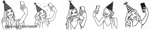 vector of a woman taking a selfie at a New Year's party