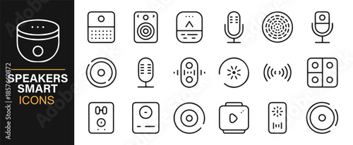 Wireless smart speaker and microphone line icons