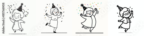 vector of a grandmother jumping happily in the new year