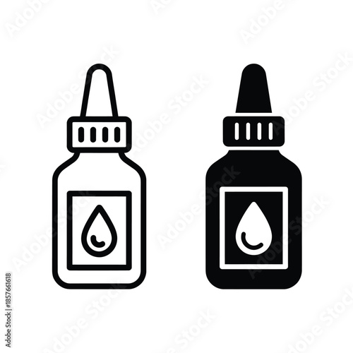 Two bottle icons with droplet outlined and filled black styles