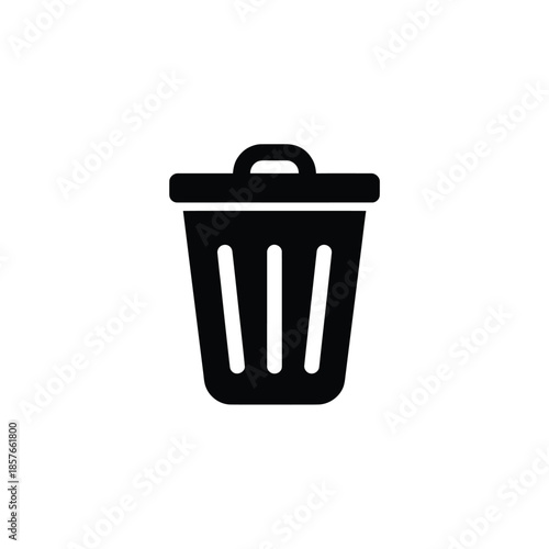 Simple black and white icon depicting a closed waste bin