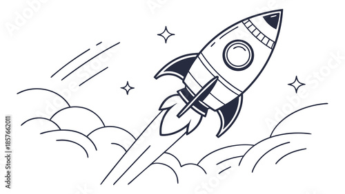 “Startup rocket launch icon, simple geometric lines, monochrome SVG, professional icon pack”