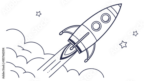 “Startup rocket launch icon, simple geometric lines, monochrome SVG, professional icon pack”