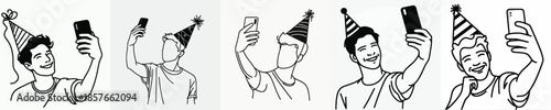 vector of a man taking a selfie at a New Year's party