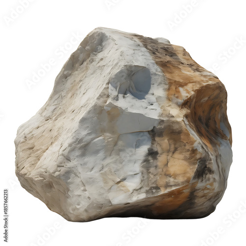 a detailed view of a uniquely shaped rock formation displaying contrasting colors of white tan and brown