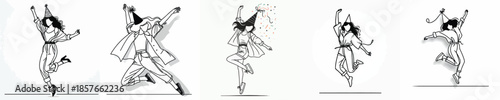 vector of a woman jumping happily in the new year