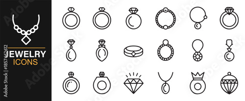 Luxury jewelry and gemstone line icon set