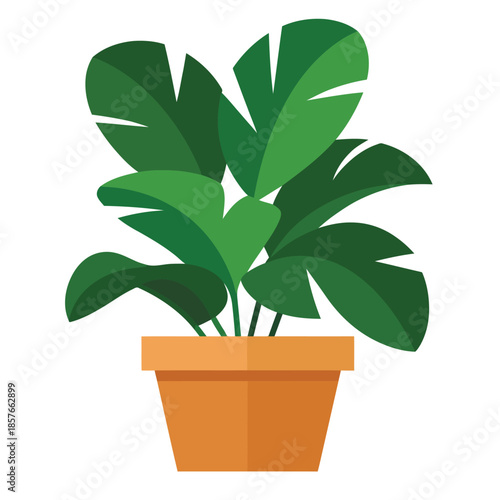 Minimalist green houseplant illustration in a simple brown pot for modern decor