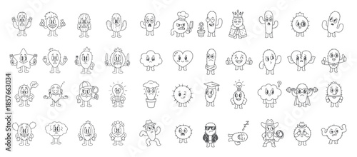 Cactus Emoticon Collection. Diverse Succulent Mascots Showing Various Emotions and Activities
