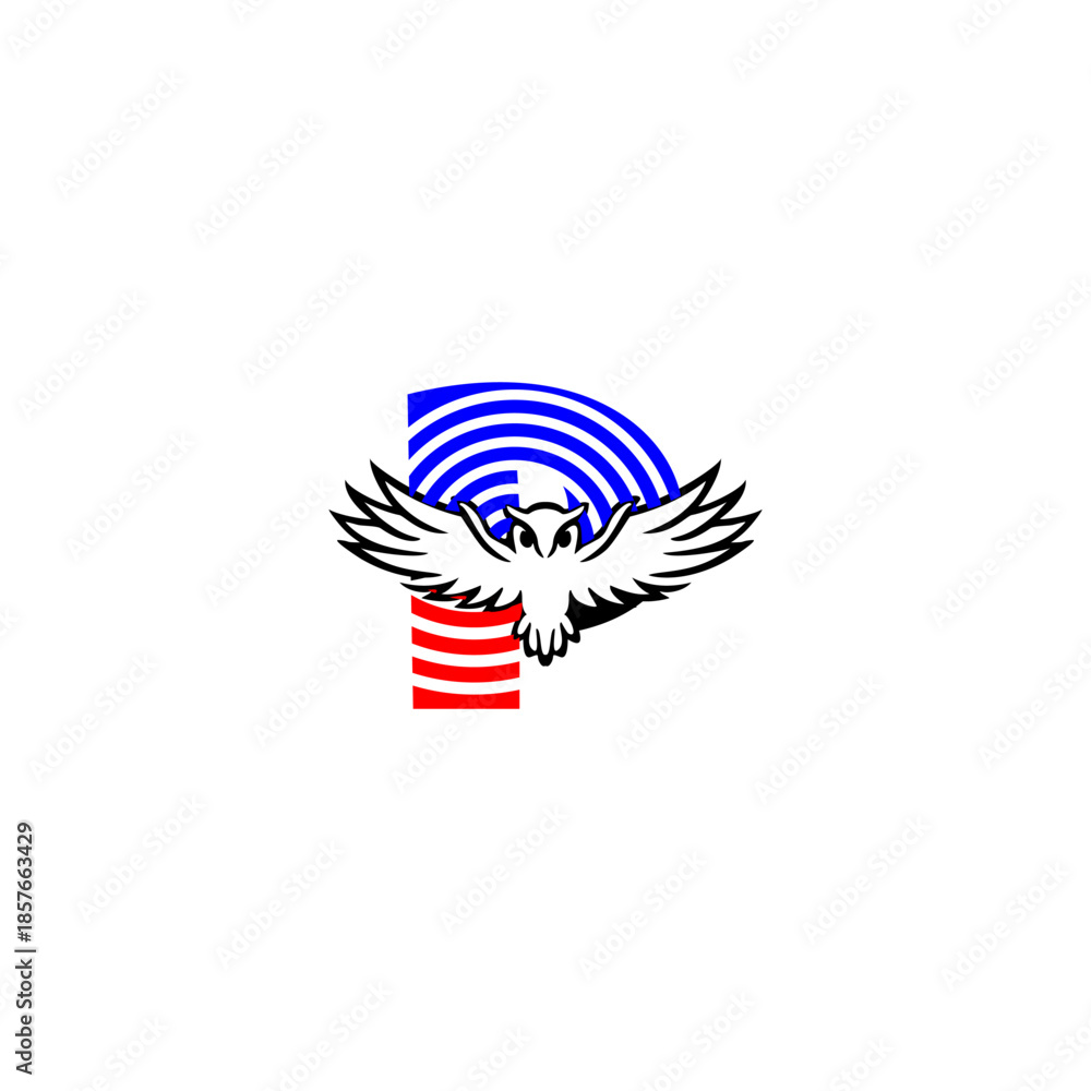 Naklejka premium Graceful flying owl with lett...