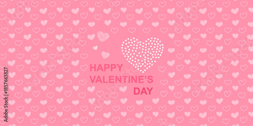 Pink background with abstract geometric pattern and sparkling heart shape for Happy Valentines Day greeting card design.