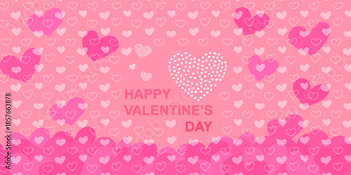 Pink background with abstract geometric pattern and sparkling heart shape for Happy Valentines Day greeting card design.