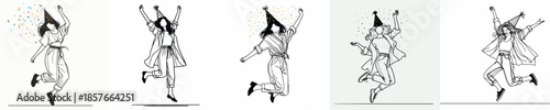 vector of a woman jumping happily in the new year