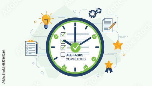 Clock Face Showing Time Management Success.
