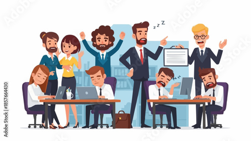 Diverse group of business people working together in an office setting.