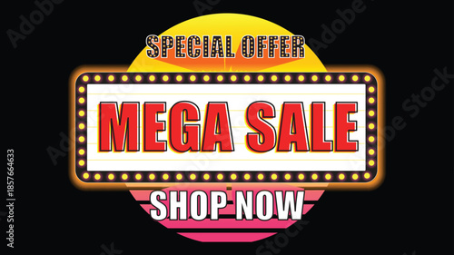 Vibrant mega sale advertisement with special offer and shop now call to action
