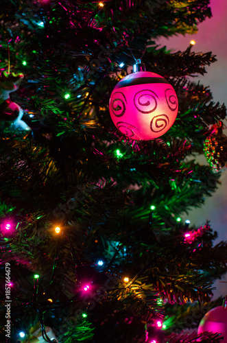 Decorated New Year and Christmas tree indoors