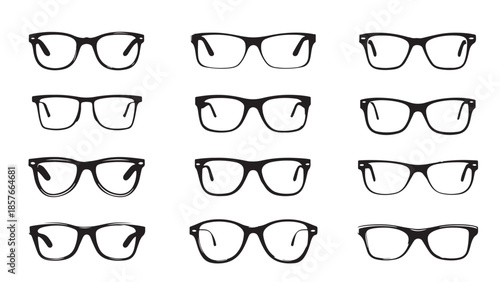 Set Different Eyeglasses and Spectacle Frame. Silhouette vector illustration
