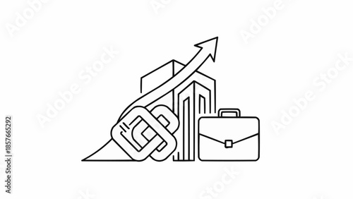 Business growth and success depicted with upward arrow and briefcase.