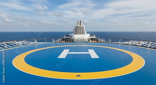 Helicopter landing pad on a cruise ship deck.