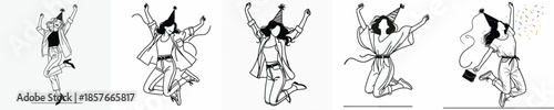 vector of a woman jumping happily in the new year