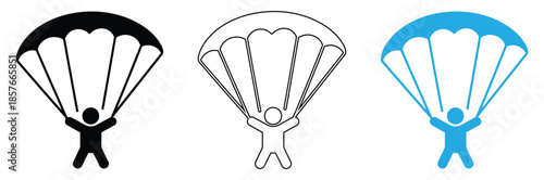 Parachutes in different colors and styles flying high,parachute icon logo vector design template,skydiving, parachute, parachuting, skydive icon set