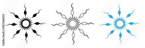Sperm cells radiating outward in three styles,Sperm icon flat design illustration,Sperm icon flat editable icon mark set.Abstract sperm set icon, sperm icon and sperm vector that runs towards the egg