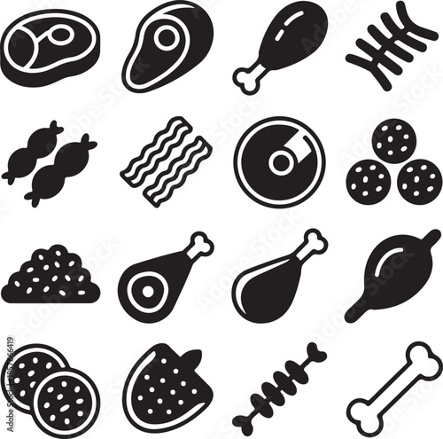 Flat design meat and poultry illustration set