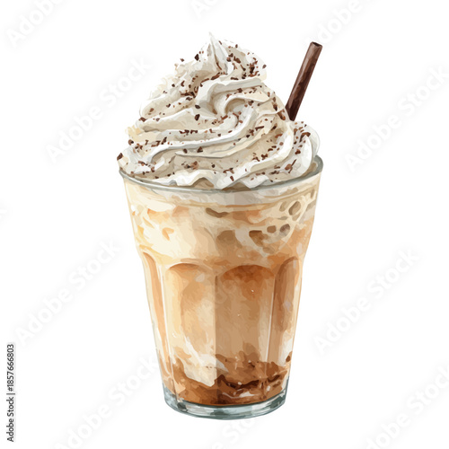 Coffee Frappuccino, watercolor illustration vector, isolated on a white background.