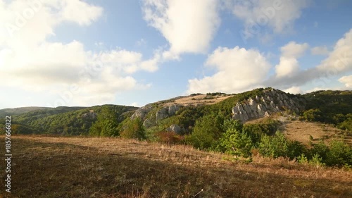 mountain plateau on Demerjy mountain. sunset view from top point, 1239m. Crimea