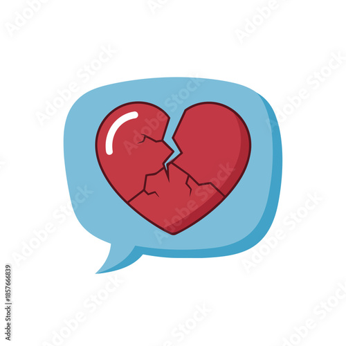 Broken heart vector. Heartbreak symbol. Red cracked heart. Speech bubble icon. Vector illustration on white background.