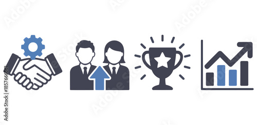 Business success and partnership vector icons demonstrating collaboration and growth