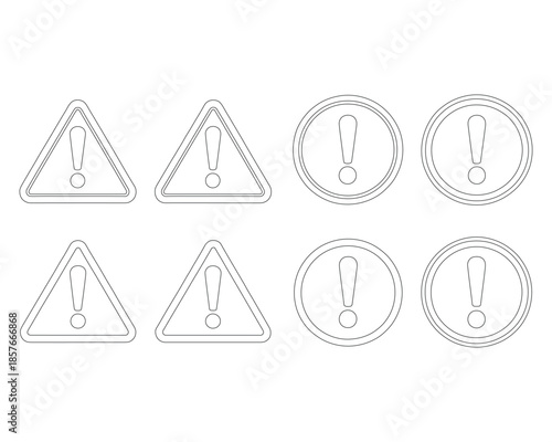 Outline warning and hazard signs set, for caution and attention messages