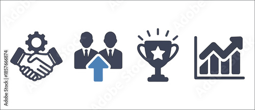 Business success and partnership vector icons, demonstrating collaboration and growth