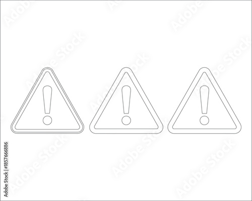 Caution triangle icons set, for hazard warning and safety notification in minimalist style