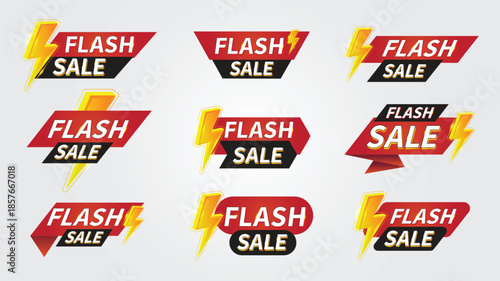 Flash sale badges with lightning bolts