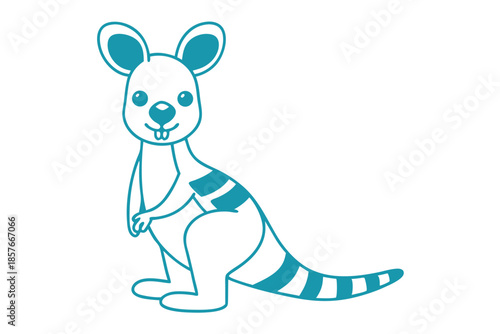 Teal outlined kangaroo with stripes poses in an adorable manner on plain background