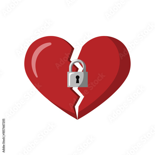 A broken heart vector illustration with a padlock on a white background, symbolizing a locked and broken heart.