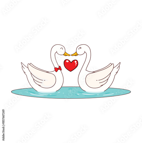 Cute Kawai Ducks Valentines Cute Cartoon Duck , Cute Silly Goose Duck, Valentine Goose PNG, Duck Cartoon Vector, Romantic Goose Duck Illustration, valentinstag 