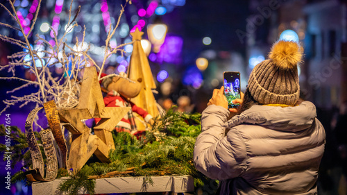 Beautiful Christmas decorations in the famous Christmas Market in Colmar in France on December 26th 2025